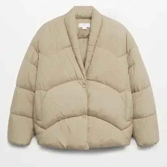 Mango padded quilted bomber jacket in light green - Picture 7 of 7
